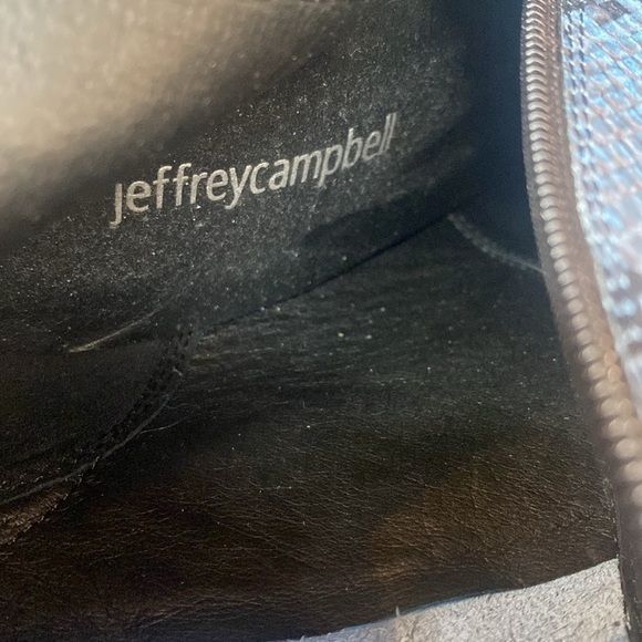 Jeffrey Campbell Heeled Leather Black blue Snake Mid Height Zip Boots Sz 7.5 - Picture 10 of 11